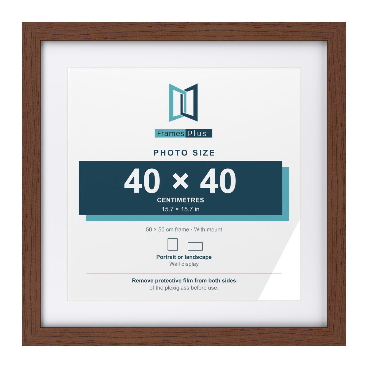 Classic Dark Teak 50 x 50 cm picture frame with a white mount for a 40 x 40 cm photo