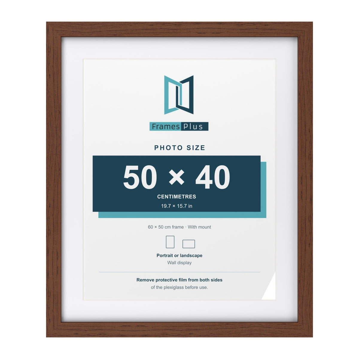 Classic Dark Teak 60 x 50 cm picture frame with a white mount for a 50 x 40 cm photo