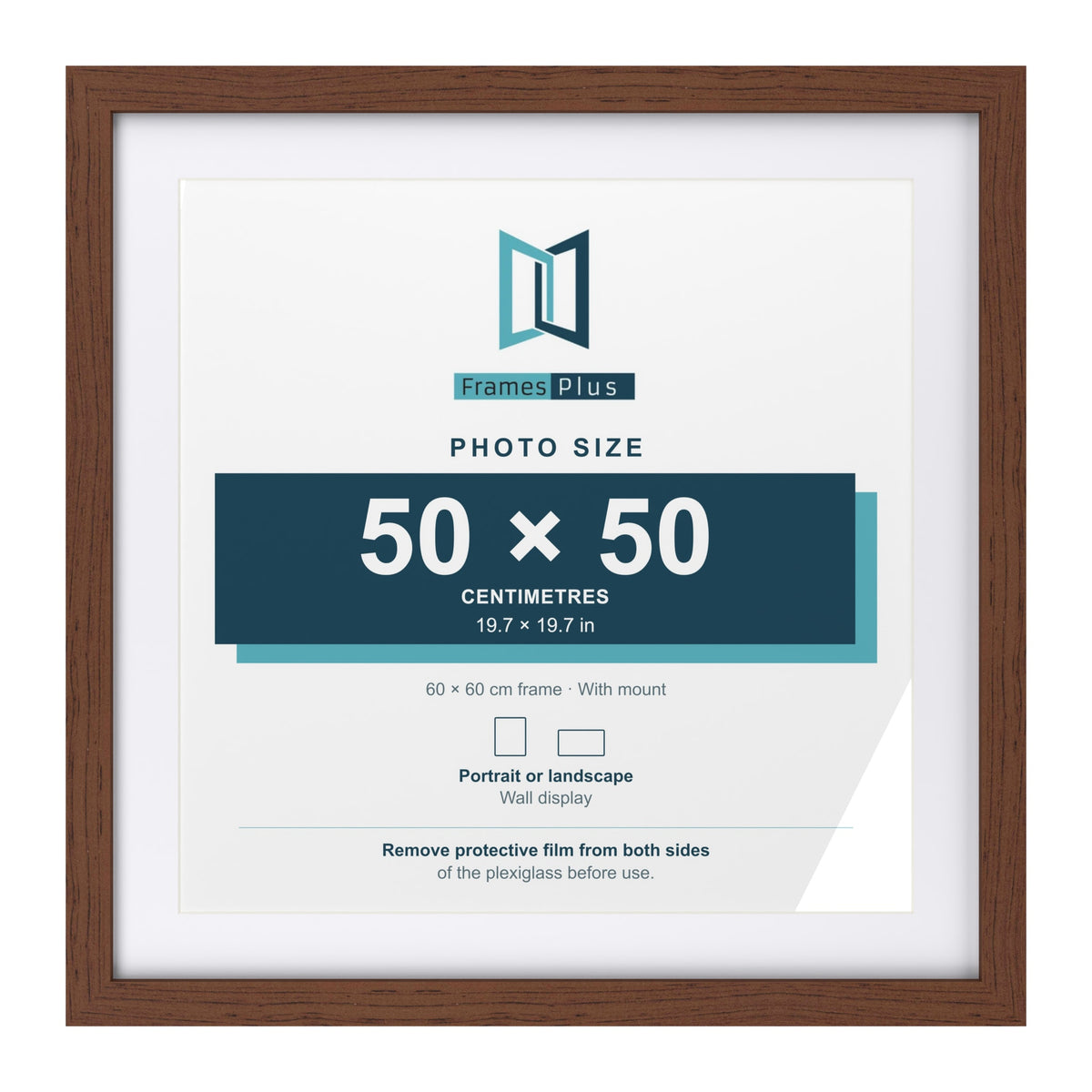 Classic Dark Teak 60 x 60 cm picture frame with a white mount for a 50 x 50 cm photo