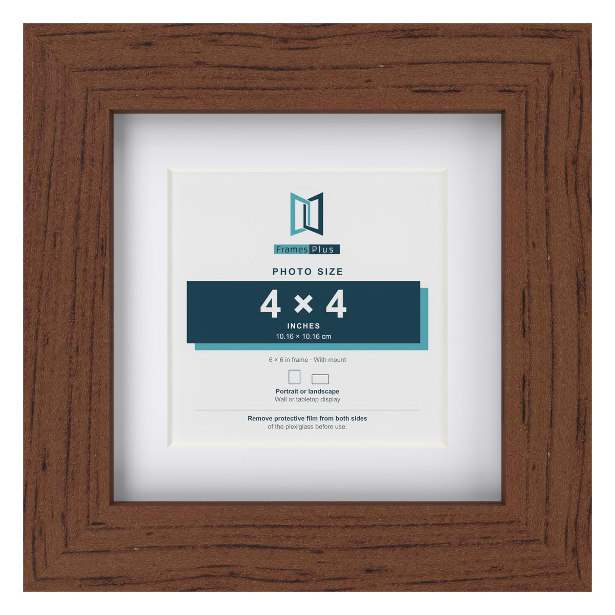 Classic Dark Teak 6 x 6 inch picture frame with a white mount for a 4 x 4 inch photo