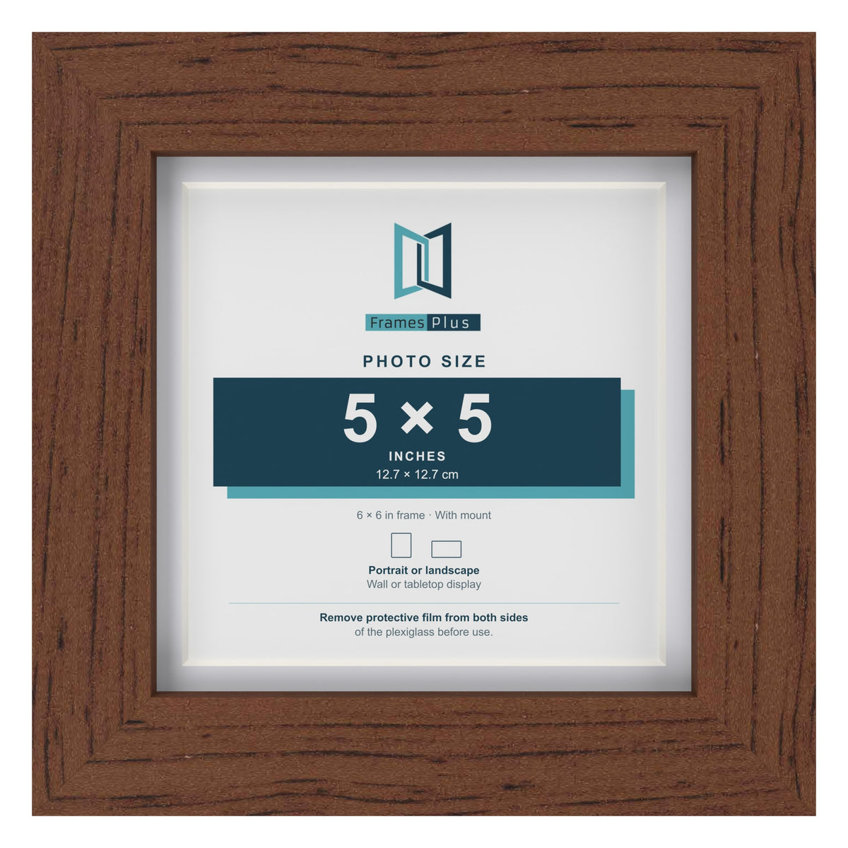 Classic Dark Teak 6 x 6 inch picture frame with a white mount for a 5 x 5 inch photo