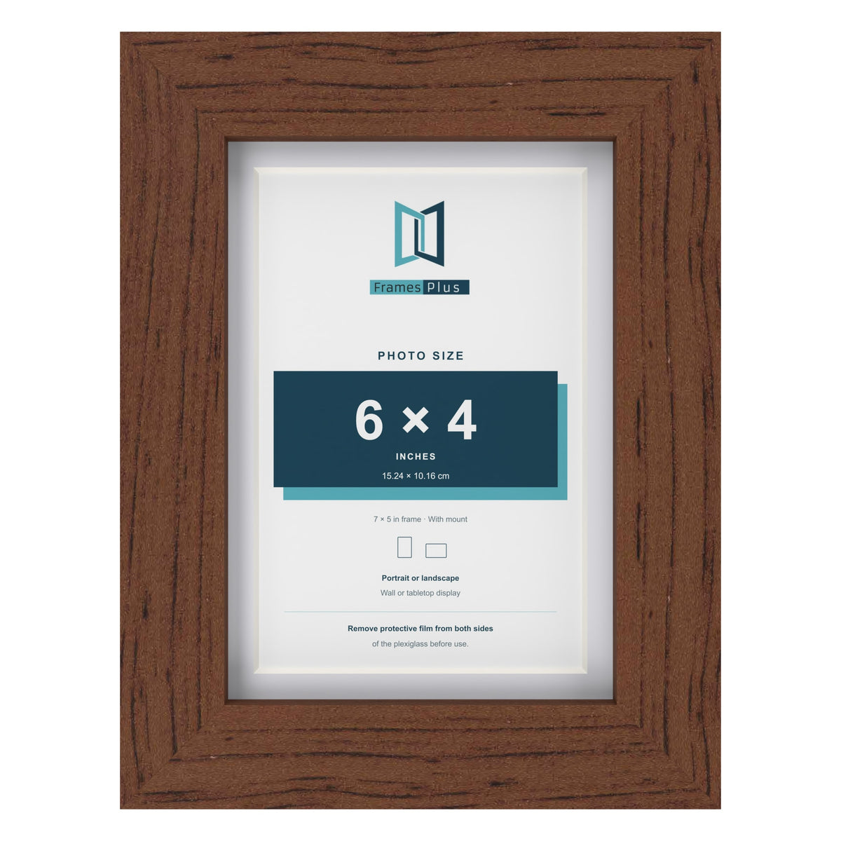 Classic Dark Teak 7 x 5 inch picture frame with a white mount for a 6 x 4 inch photo