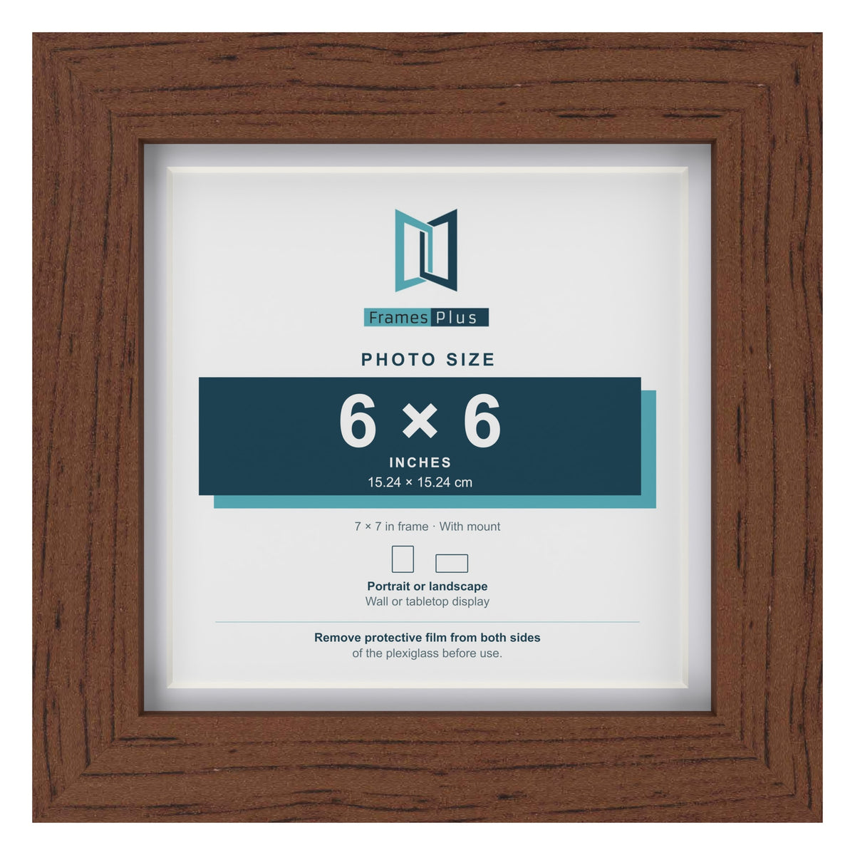 Classic Dark Teak 7 x 7 inch picture frame with a white mount for a 6 x 6 inch photo