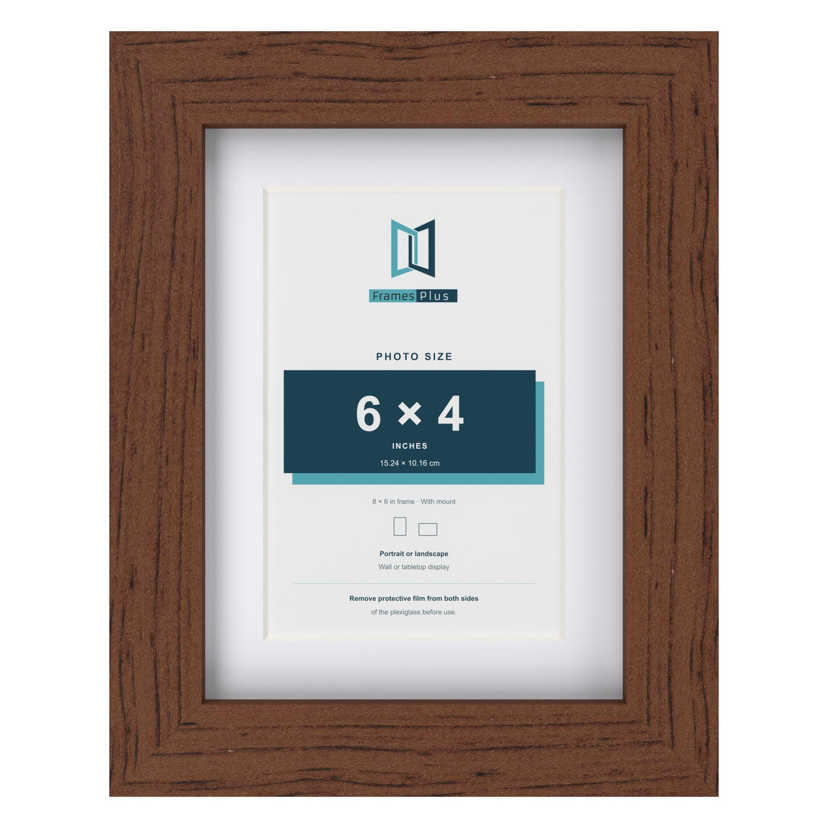 Classic Dark Teak 8 x 6 inch picture frame with a white mount for a 6 x 4 inch photo
