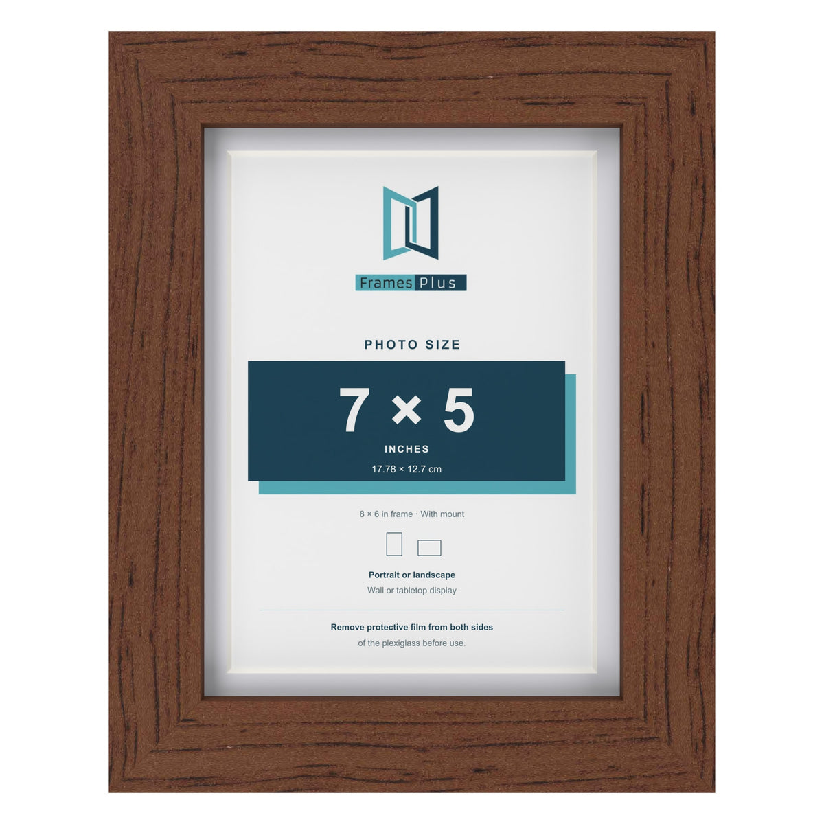 Classic Dark Teak 8 x 6 inch picture frame with a white mount for a 7 x 5 inch photo