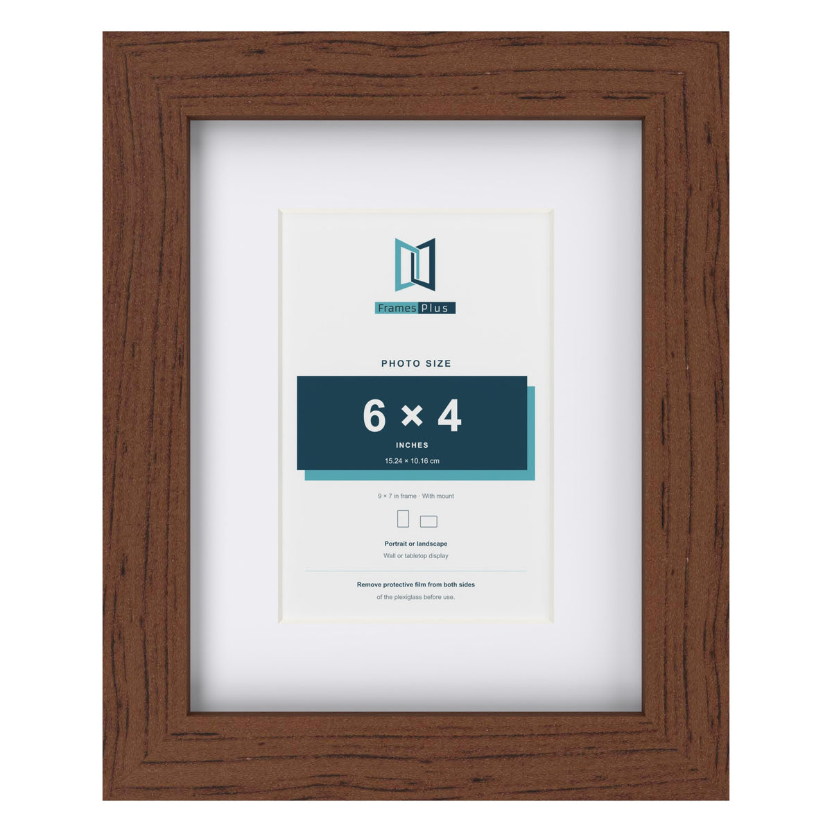 Classic Dark Teak 9 x 7 inch picture frame with a white mount for a 6 x 4 inch photo