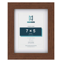 Classic Dark Teak 9 x 7 inch picture frame with a white mount for a 7 x 5 inch photo