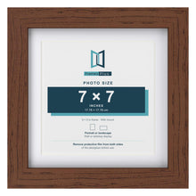 Classic Dark Teak 9 x 9 inch picture frame with a white mount for a 7 x 7 inch photo
