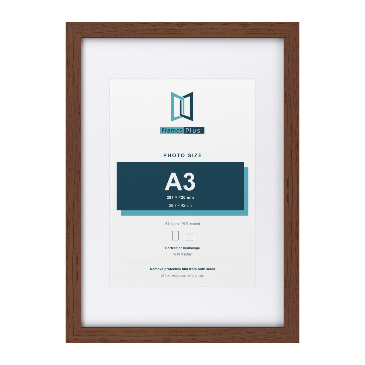 Classic Dark Teak A2 picture frame with a white mount for an A3 photo