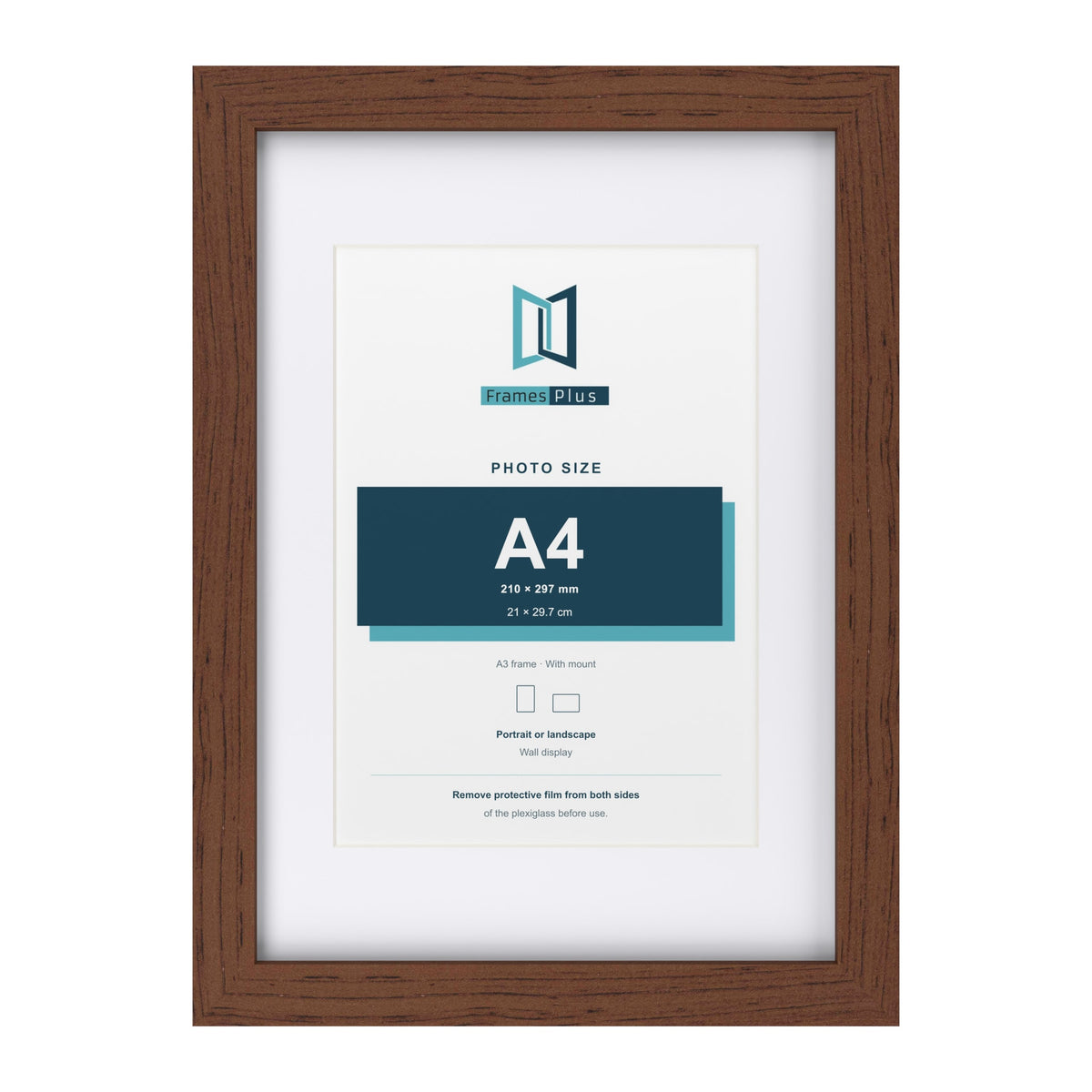 Classic Dark Teak A3 picture frame with a white mount for an A4 photo