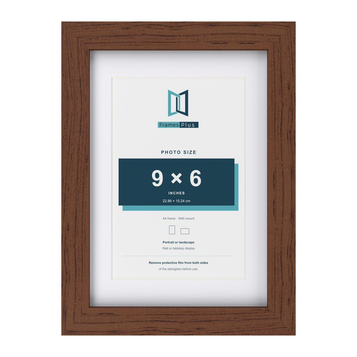 Classic Dark Teak A4 picture frame with a white mount for a 9 x 6 inch photo
