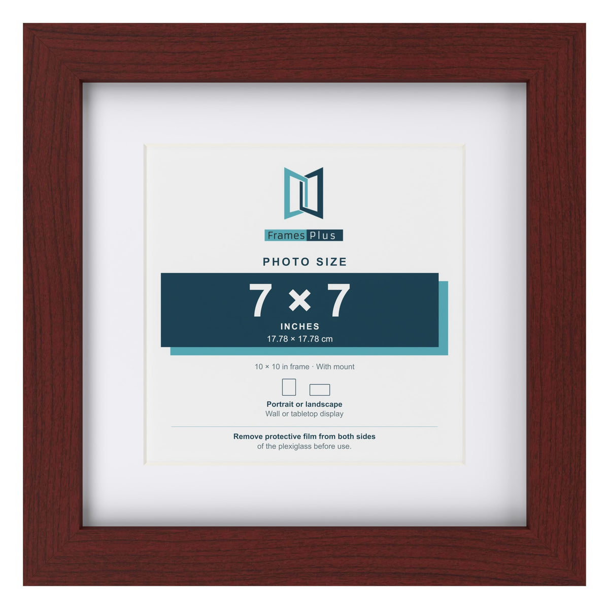 Classic Mahogany 10 x 10 inch picture frame with a white mount for a 7 x 7 inch photo