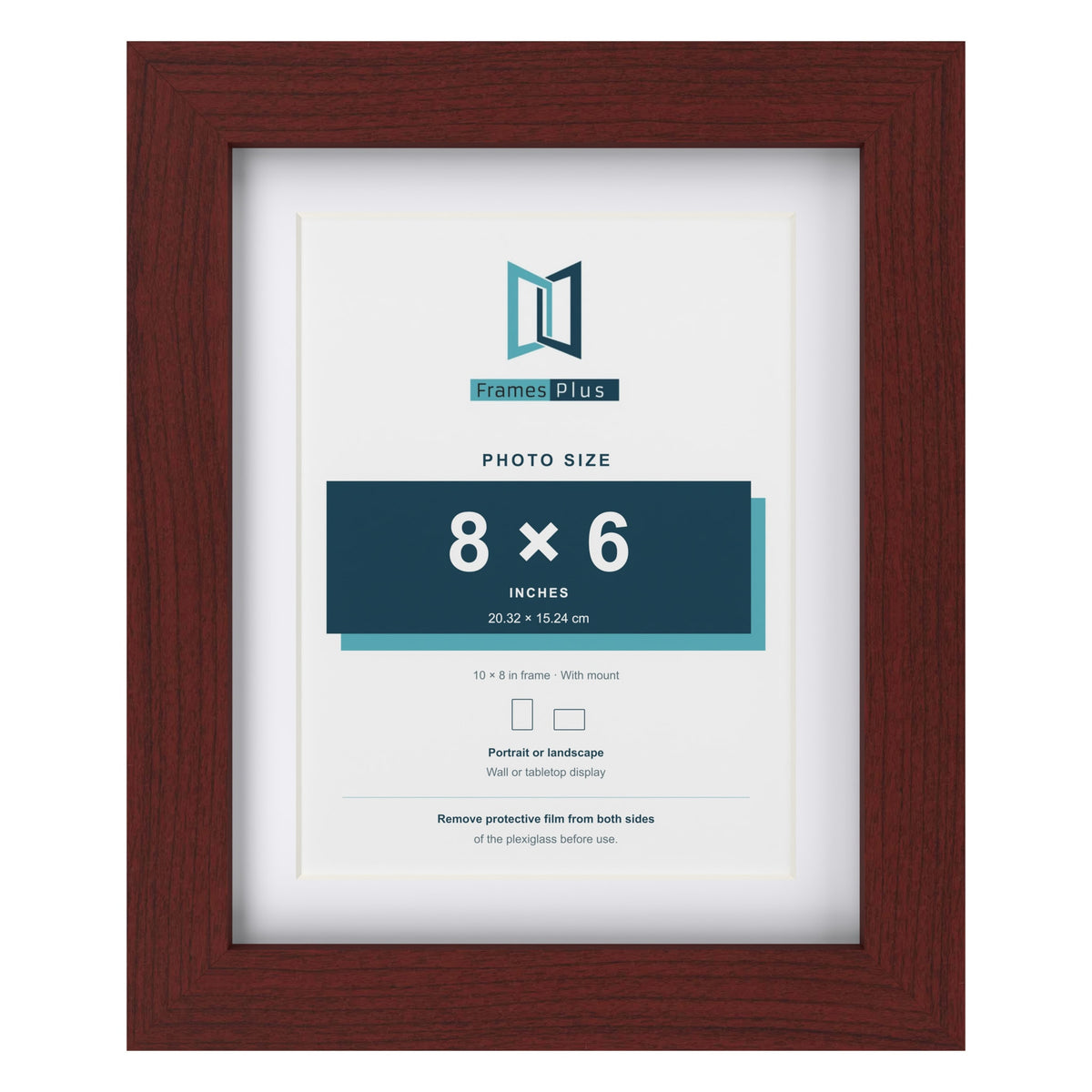 Classic Mahogany 10 x 8 inch picture frame with a white mount for an 8 x 6 inch photo
