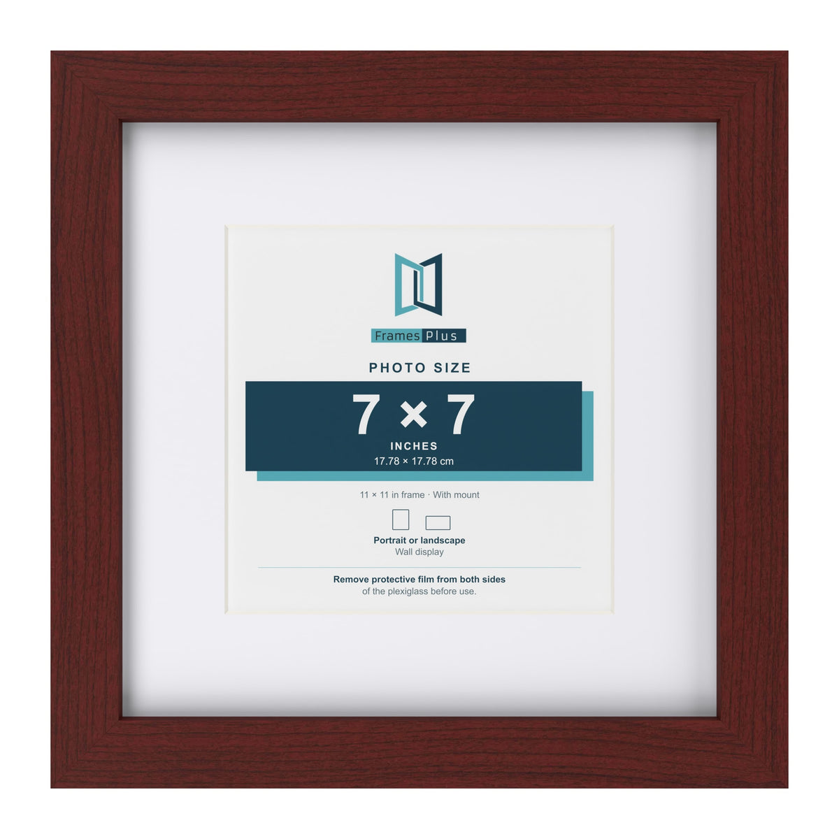 Classic Mahogany 11 x 11 inch picture frame with a white mount for a 7 x 7 inch photo