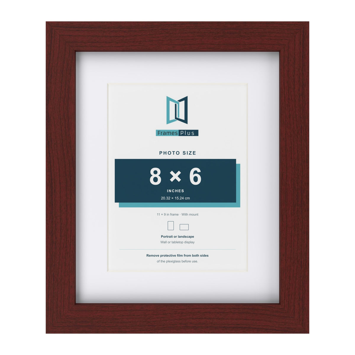 Classic Mahogany 11 x 9 inch picture frame with a white mount for an 8 x 6 inch photo