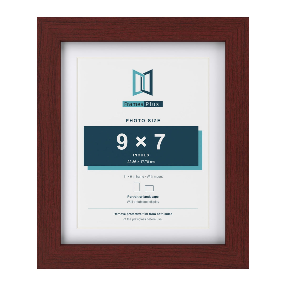 Classic Mahogany 11 x 9 inch picture frame with a white mount for a 9 x 7 inch photo