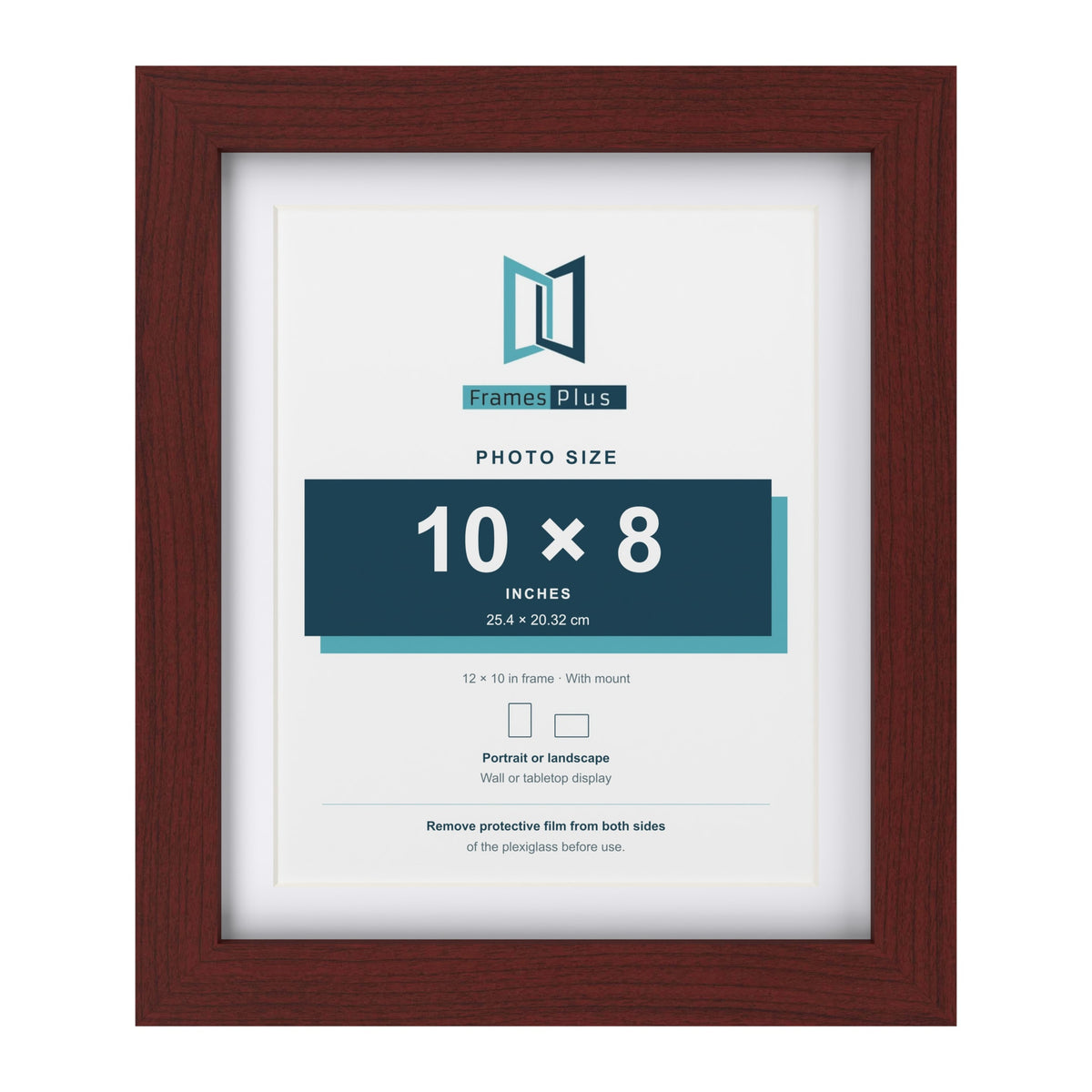 Classic Mahogany 12 x 10 inch picture frame with a white mount for a 10 x 8 inch photo