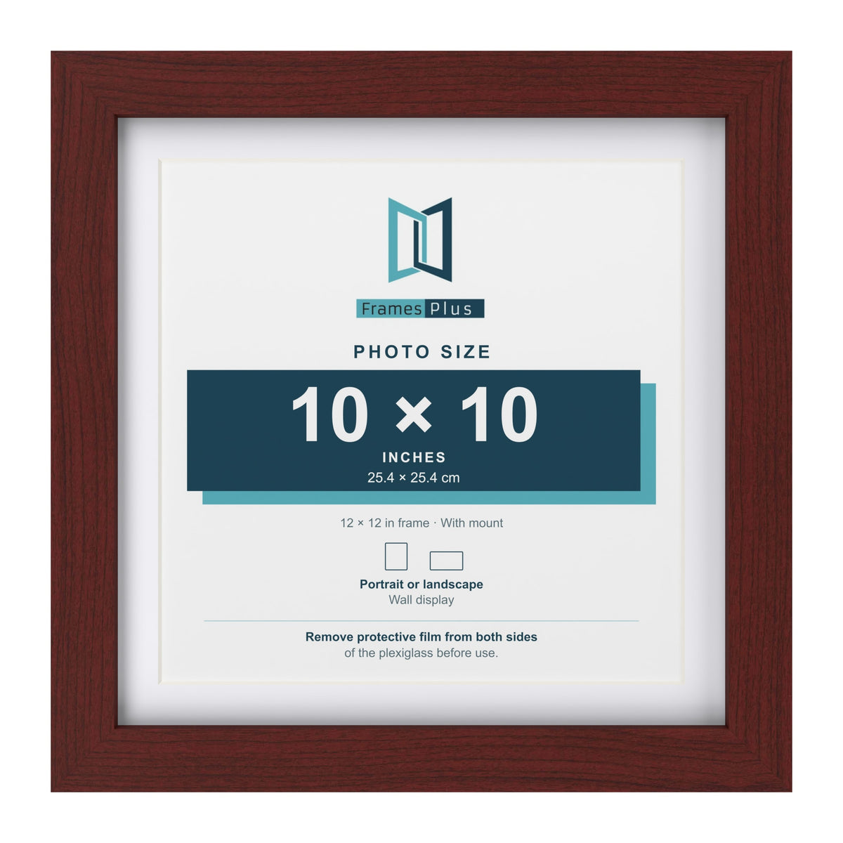 Classic Mahogany 12 x 12 inch picture frame with a white mount for a 10 x 10 inch photo