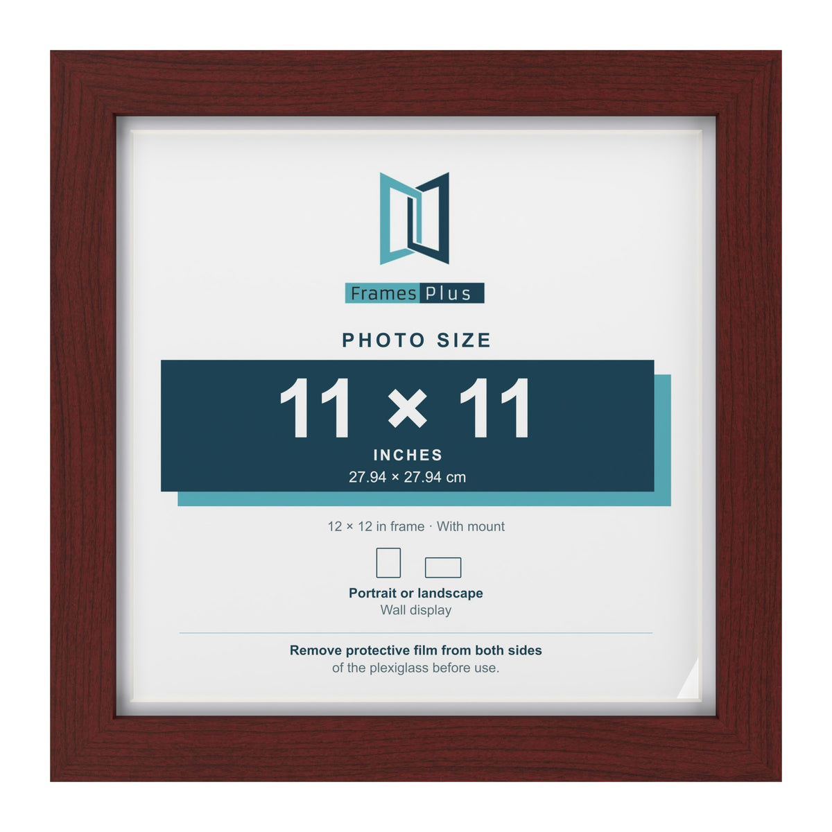 Classic Mahogany 12 x 12 inch picture frame with a white mount for an 11 x 11 inch photo