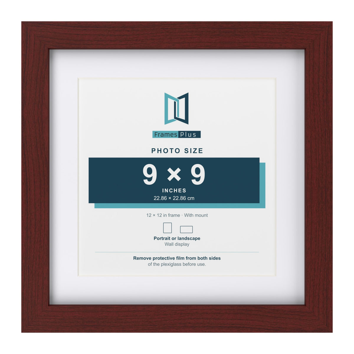 Classic Mahogany 12 x 12 inch picture frame with a white mount for a 9 x 9 inch photo