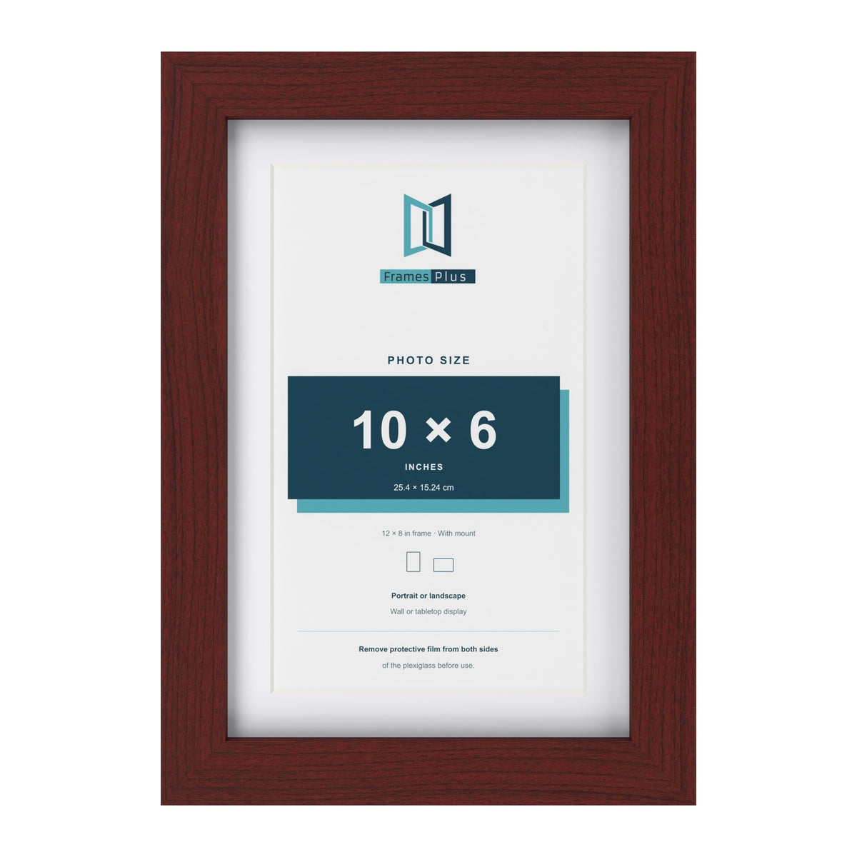 Classic Mahogany 12 x 8 inch picture frame with a white mount for a 10 x 6 inch photo
