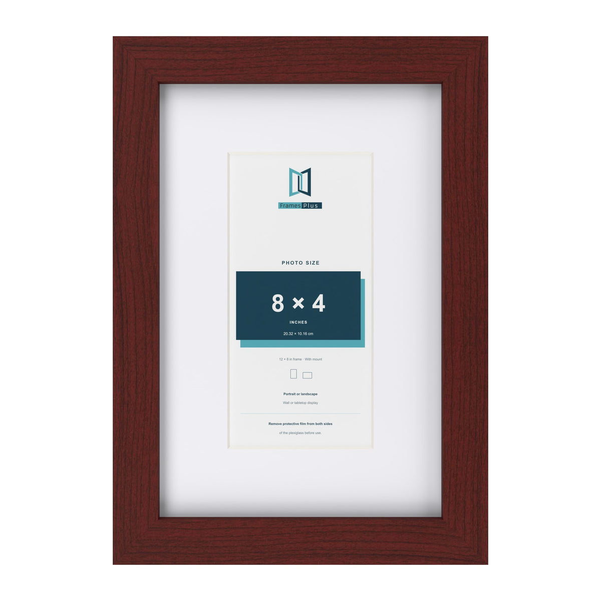 Classic Mahogany 12 x 8 inch picture frame with a white mount for an 8 x 4 inch photo