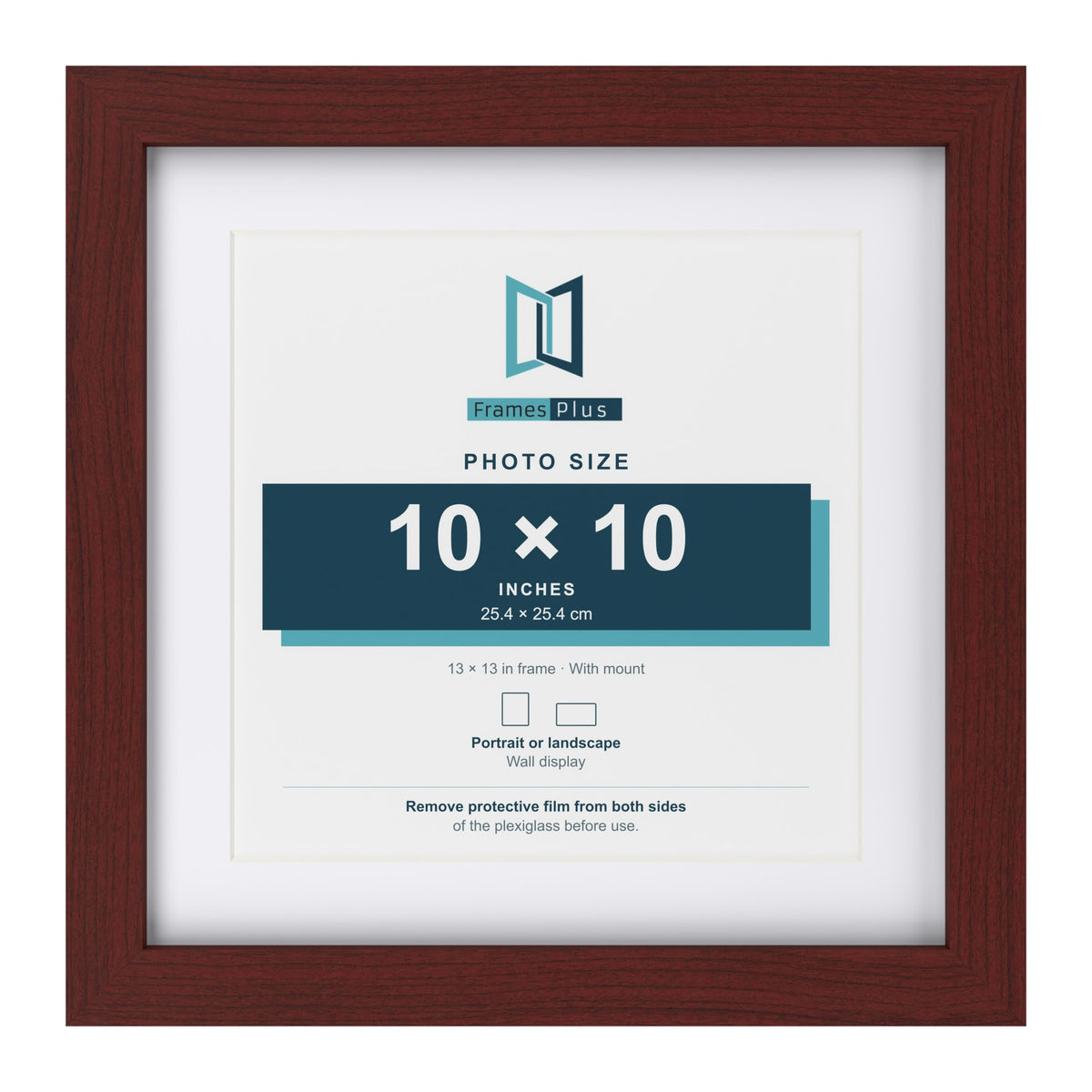 Classic Mahogany 13 x 13 inch picture frame with a white mount for a 10 x 10 inch photo
