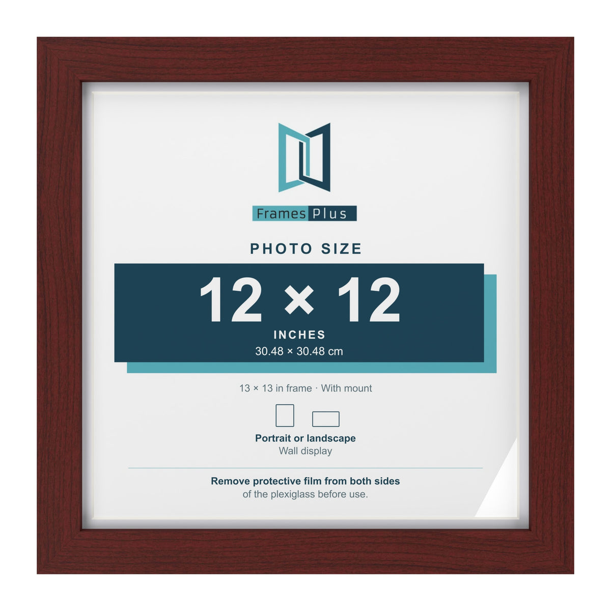 Classic Mahogany 13 x 13 inch picture frame with a white mount for a 12 x 12 inch photo