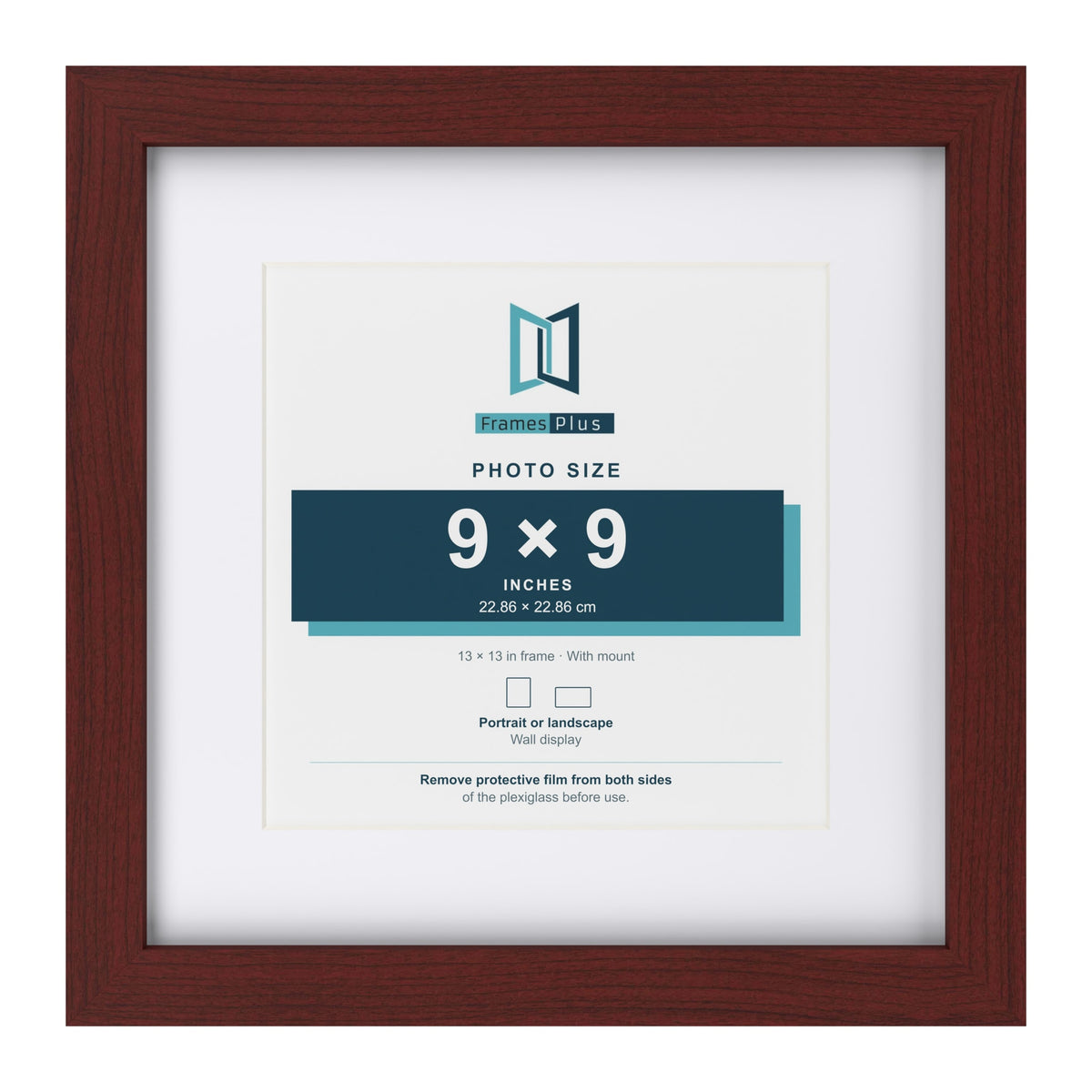 Classic Mahogany 13 x 13 inch picture frame with a white mount for a 9 x 9 inch photo