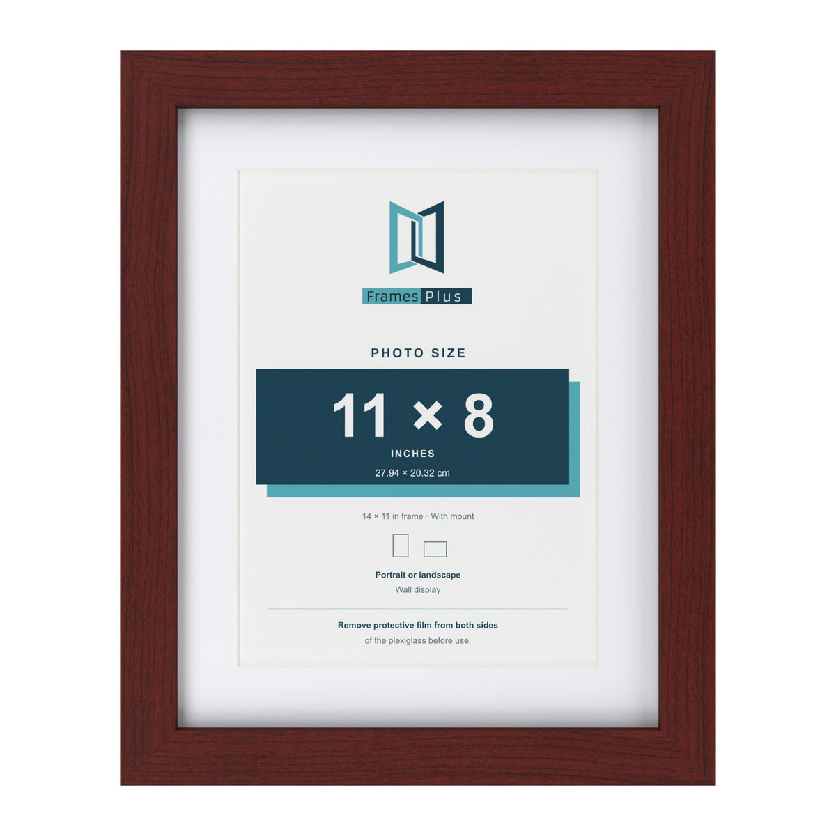 Classic Mahogany 14 x 11 inch picture frame with a white mount for an 11 x 8 inch photo