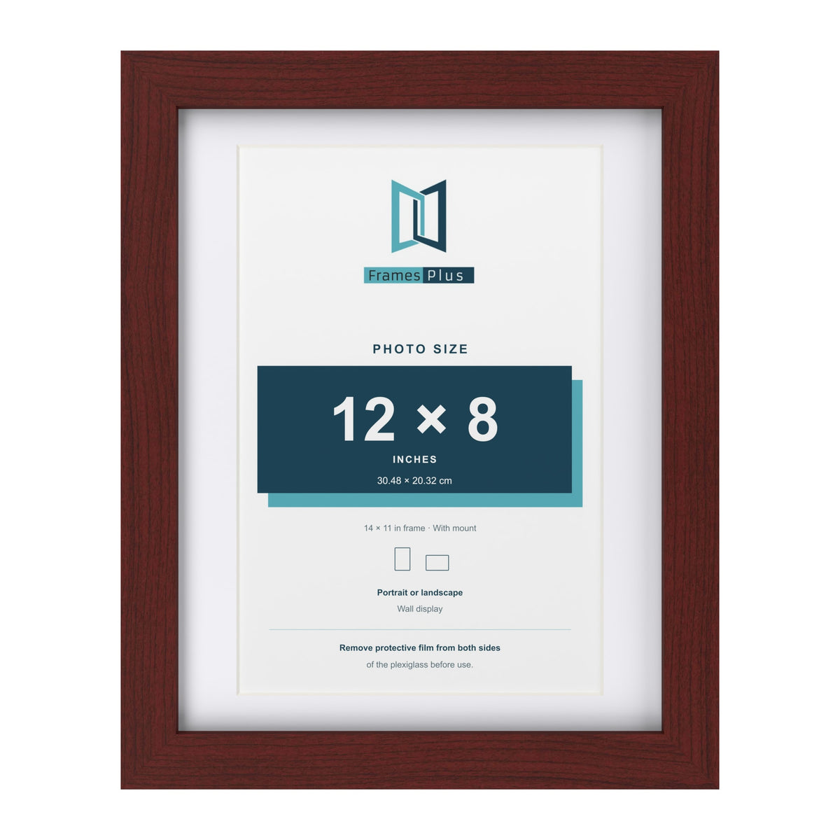 Classic Mahogany 14 x 11 inch picture frame with a white mount for a 12 x 8 inch photo