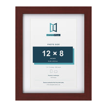 Classic Mahogany 14 x 11 inch picture frame with a white mount for a 12 x 8 inch photo