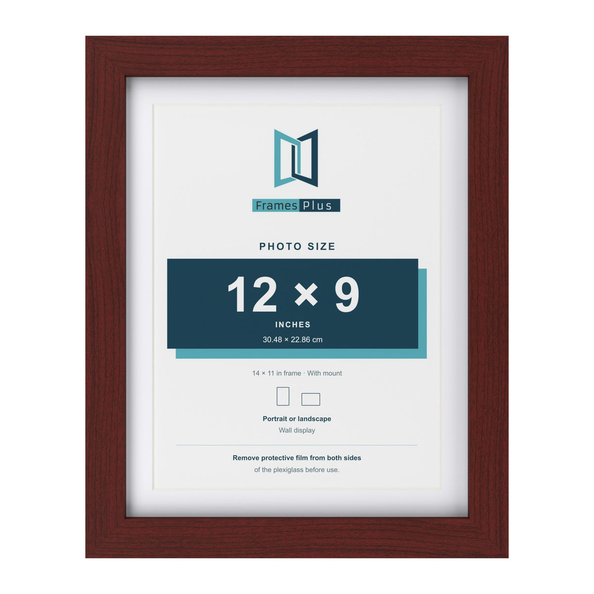 Classic Mahogany 14 x 11 inch picture frame with a white mount for a 12 x 9 inch photo