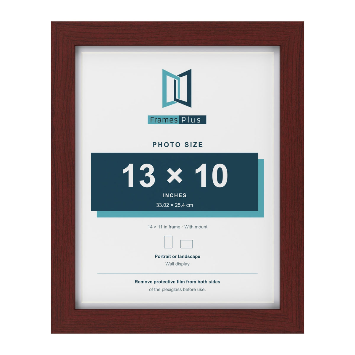 Classic Mahogany 14 x 11 inch picture frame with a white mount for a 13 x 10 inch photo