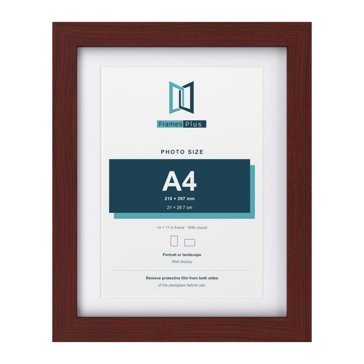 Classic Mahogany 14 x 11 inch picture frame with a white mount for an A4 photo