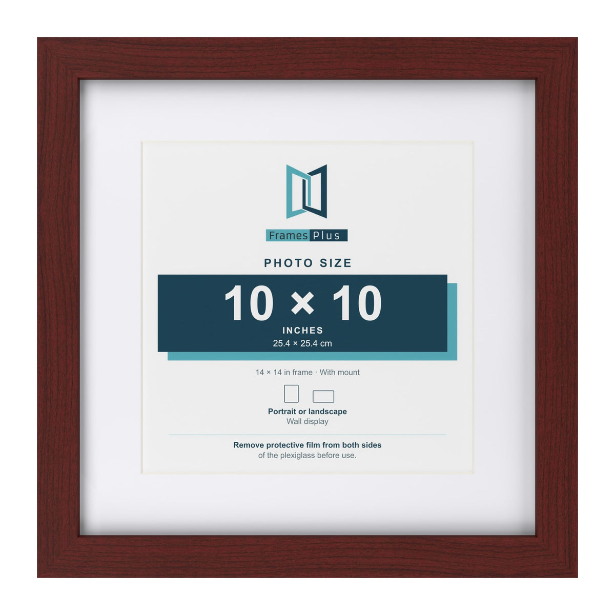 Classic Mahogany 14 x 14 inch picture frame with a white mount for a 10 x 10 inch photo
