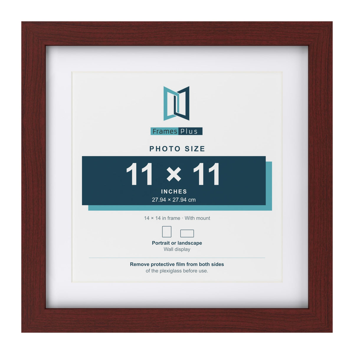 Classic Mahogany 14 x 14 inch picture frame with a white mount for an 11 x 11 inch photo