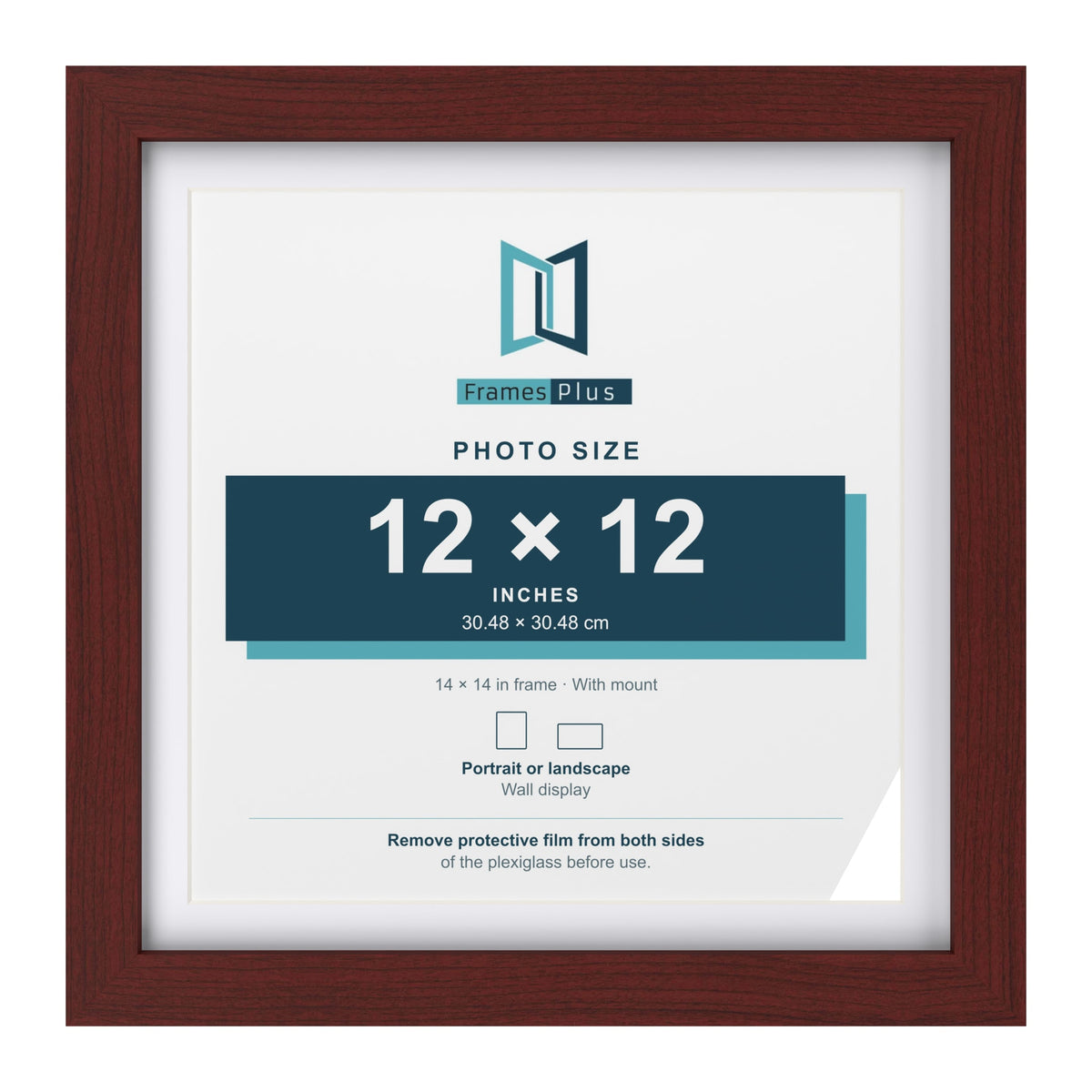 Classic Mahogany 14 x 14 inch picture frame with a white mount for a 12 x 12 inch photo