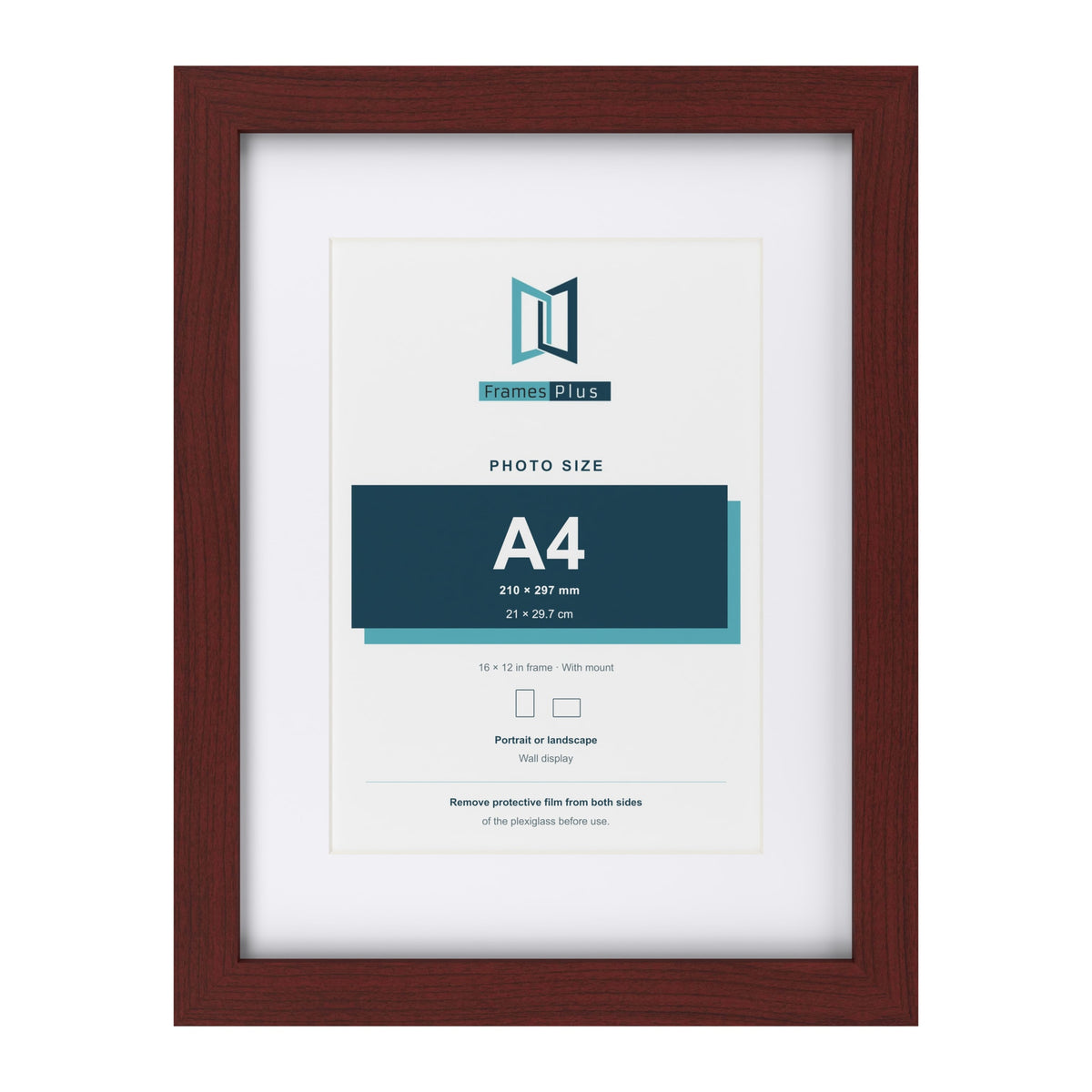 Classic Mahogany 16 x 12 inch picture frame with a white mount for an A4 photo