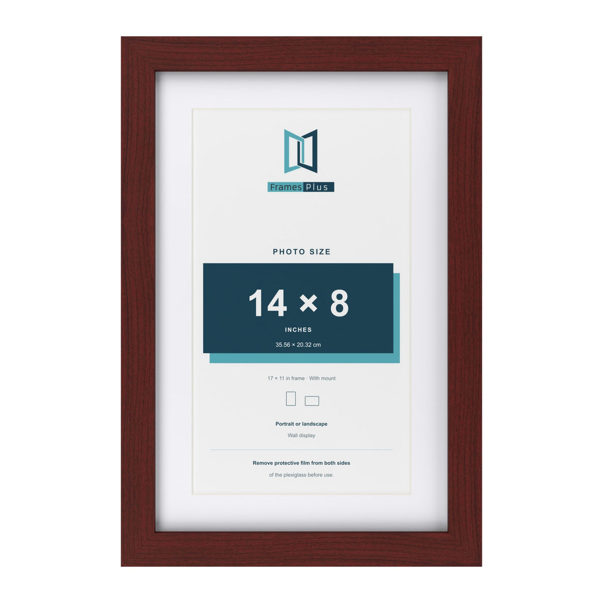 Classic Mahogany 17 x 11 inch picture frame with a white mount for a 14 x 8 inch photo