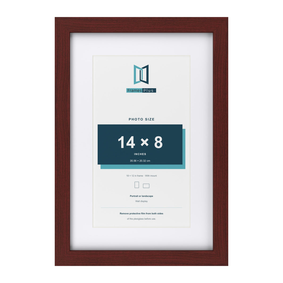 Classic Mahogany 18 x 12 inch picture frame with a white mount for a 14 x 8 inch photo