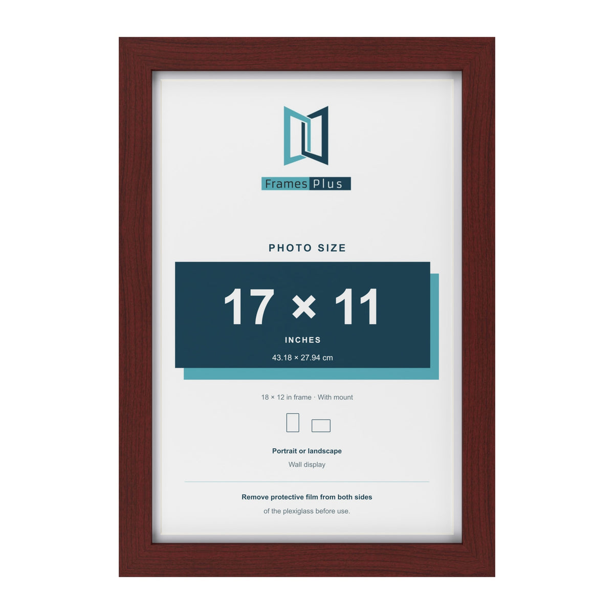 Classic Mahogany 18 x 12 inch picture frame with a white mount for a 17 x 11 inch photo