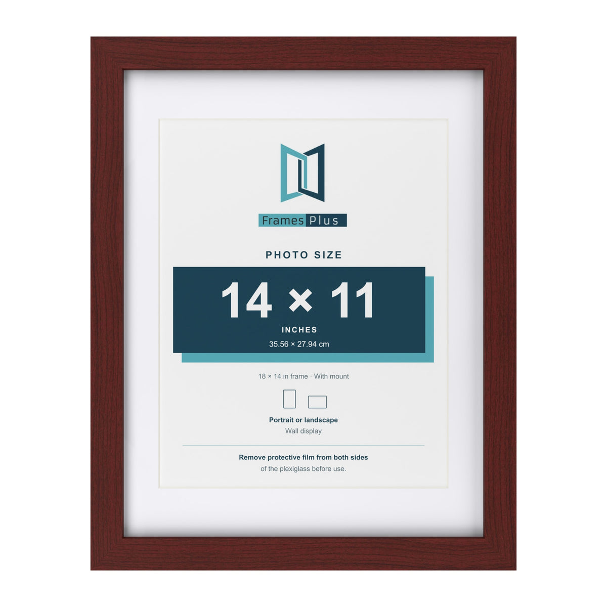 Classic Mahogany 18 x 14 inch picture frame with a white mount for a 14 x 11 inch photo
