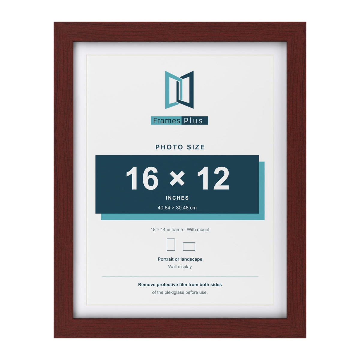 Classic Mahogany 18 x 14 inch picture frame with a white mount for a 16 x 12 inch photo