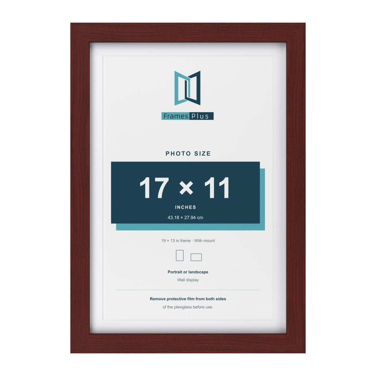 Classic Mahogany 19 x 13 inch picture frame with a white mount for a 17 x 11 inch photo