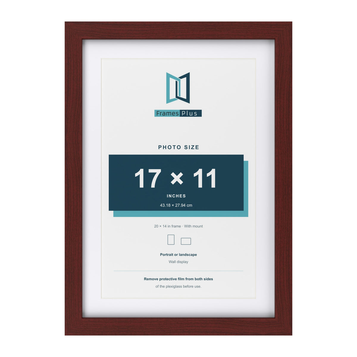 Classic Mahogany 20 x 14 inch picture frame with a white mount for a 17 x 11 inch photo