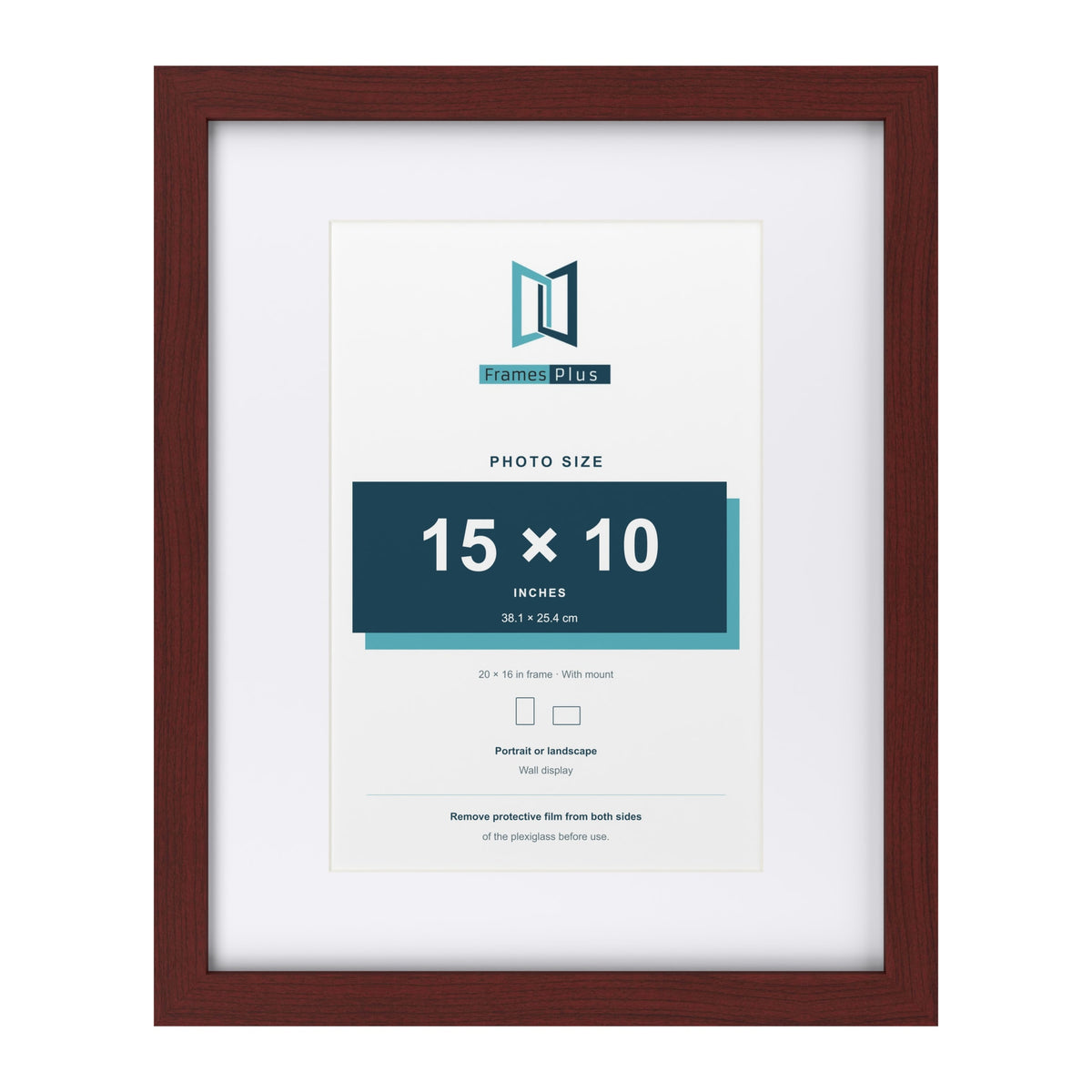 Classic Mahogany 20 x 16 inch picture frame with a white mount for a 15 x 10 inch photo