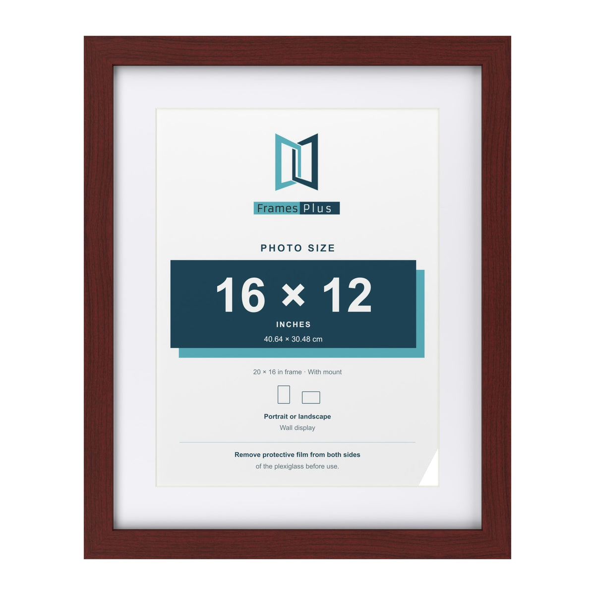 Classic Mahogany 20 x 16 inch picture frame with a white mount for a 16 x 12 inch photo