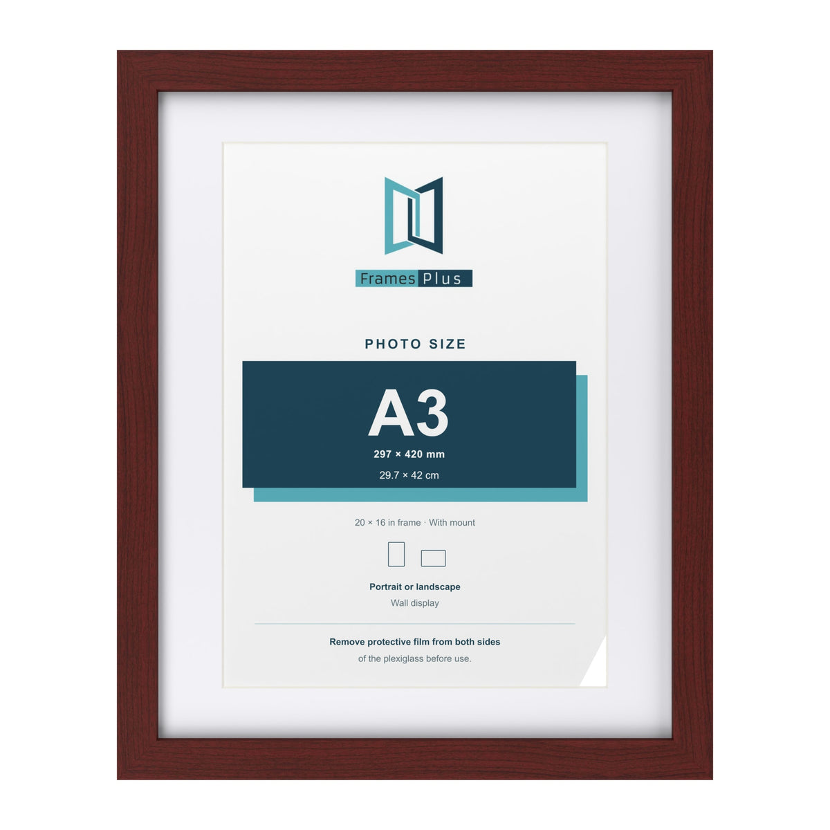 Classic Mahogany 20 x 16 inch picture frame with a white mount for an A3 photo