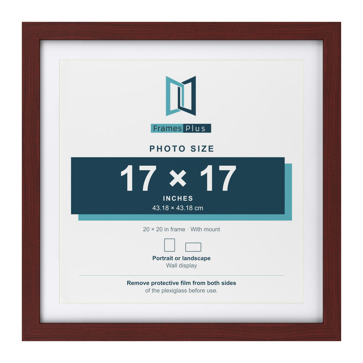 Classic Mahogany 20 x 20 inch picture frame with a white mount for a 17 x 17 inch photo